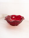 Vintage Red Amberina Glass Ruffled Hobstar Bowl