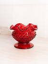 Vintage Red Amberina Olde Virginia Glass Fenton Hobnail Ruffle Vase (Glows)