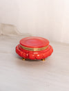 Vintage Red Orange Alabaster Stone Hinge Lid Jar with Gold Accents