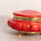Vintage Red Orange Alabaster Stone Hinge Lid Jar with Gold Accents