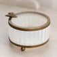 Vintage Short Circular White Opaline Glass Dish with Gold Tone Accents