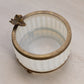 Vintage Short Circular White Opaline Glass Dish with Gold Tone Accents