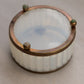 Vintage Short Circular White Opaline Glass Dish with Gold Tone Accents