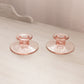 Vintage Short Small Circular Pink Glass Candleholder