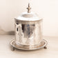 Vintage Silver Tone Lidded Biscuit Barrel with 3 Feet and Fancy Etching