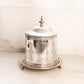 Vintage Silver Tone Lidded Biscuit Barrel with 3 Feet and Fancy Etching