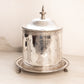 Vintage Silver Tone Lidded Biscuit Barrel with 3 Feet and Fancy Etching
