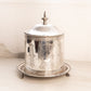 Vintage Silver Tone Lidded Biscuit Barrel with 3 Feet and Fancy Etching