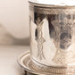 Vintage Silver Tone Lidded Biscuit Barrel with 3 Feet and Fancy Etching
