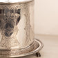 Vintage Silver Tone Lidded Biscuit Barrel with 3 Feet and Fancy Etching