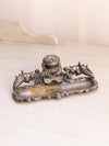 Vintage Silver Tone Metal and Glass Inkwell