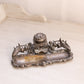 Vintage Silver Tone Metal and Glass Inkwell