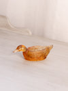 Vintage Small Amber Glass Duck Bird Dish