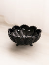 Vintage Small Black Glass Cane Pattern 3-Toed Bowl