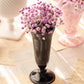 Vintage Small Black Glass Footed Vase with Silver & Floral Details