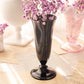 Vintage Small Black Glass Footed Vase with Silver & Floral Details