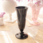 Vintage Small Black Glass Footed Vase with Silver & Floral Details