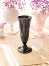 Vintage Small Black Glass Footed Vase with Silver & Floral Details