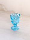 Vintage Small Blue Glass Footed Toothpick Holder with Sawtooth Edge