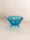 Vintage Small Blue Glass Hobnail Bowl with Ruffle Edge and 3 Toes