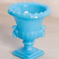 Vintage Small Blue Milk Glass Footed Toothpick Holder with Beaded Rim