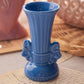Vintage Small Blue Ribbed Ceramic Vase with Bow Details