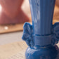 Vintage Small Blue Ribbed Ceramic Vase with Bow Details
