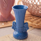Vintage Small Blue Ribbed Ceramic Vase with Bow Details