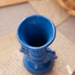 Vintage Small Blue Ribbed Ceramic Vase with Bow Details