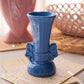 Vintage Small Blue Ribbed Ceramic Vase with Bow Details
