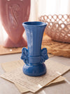 Vintage Small Blue Ribbed Ceramic Vase with Bow Details