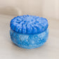 Vintage Small Dark Blue Slag Glass Flower Lidded Dish
