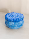 Vintage Small Dark Blue Slag Glass Flower Lidded Dish