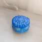 Vintage Small Dark Blue Slag Glass Flower Lidded Dish