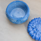 Vintage Small Dark Blue Slag Glass Flower Lidded Dish