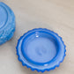 Vintage Small Dark Blue Slag Glass Flower Lidded Dish