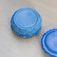 Vintage Small Dark Blue Slag Glass Flower Lidded Dish
