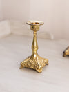 Vintage Small Gilded Gold Tone Metal Candlestick with Floral Designs