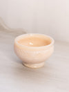 Vintage Small Circular Beige Milk Glass Footed Bowl with Weave Designs