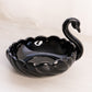 Vintage Small Circular Black Glass Swan Dish