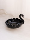 Vintage Small Circular Black Glass Swan Dish
