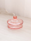 Vintage Small Shallow Circular Pink Glass Lidded Dish with Finial