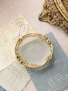 Vintage Small Clear Frosted Glass Dish with Gold Tone Floral Rim