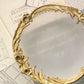 Vintage Small Clear Frosted Glass Dish with Gold Tone Floral Rim