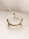Vintage Small Clear Glass Bowl with Gold Tone Metal Details