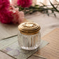 Vintage Small Clear Glass & Gold Tone Metal Dresser Jar