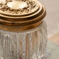 Vintage Small Clear Glass & Gold Tone Metal Dresser Jar