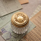 Vintage Small Clear Glass & Gold Tone Metal Dresser Jar
