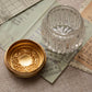 Vintage Small Clear Glass & Gold Tone Metal Dresser Jar