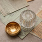 Vintage Small Clear Glass & Gold Tone Metal Dresser Jar